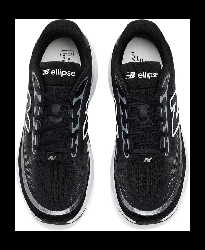 New Balance Ellipse in black and white, angled three-quarter view