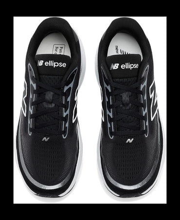 New Balance Ellipse in black and white, angled three-quarter view
