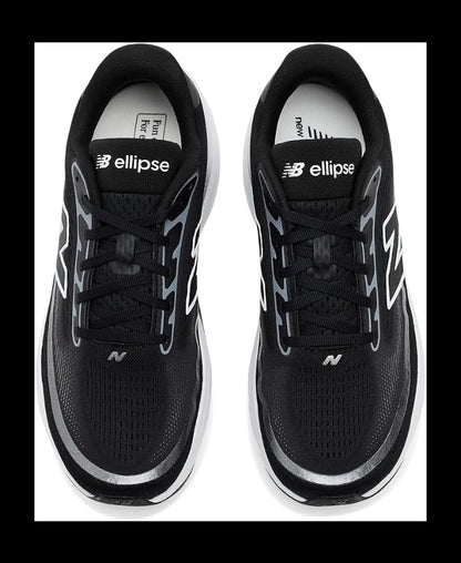 New Balance Ellipse in black and white, angled three-quarter view