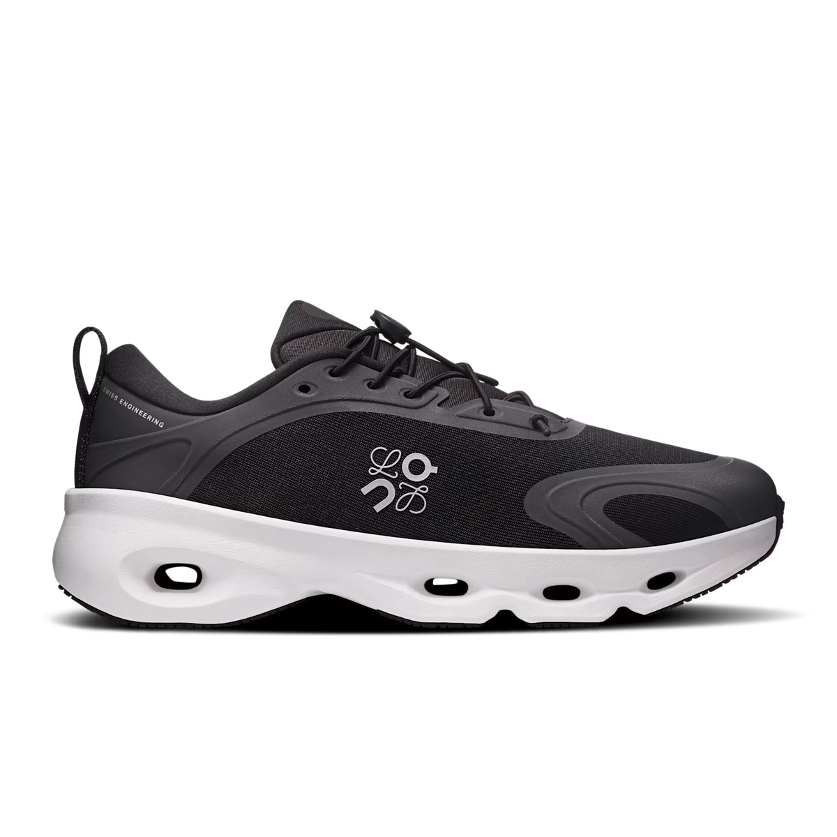 Loewe x On Cloudsolo sneaker in black and white, side profile