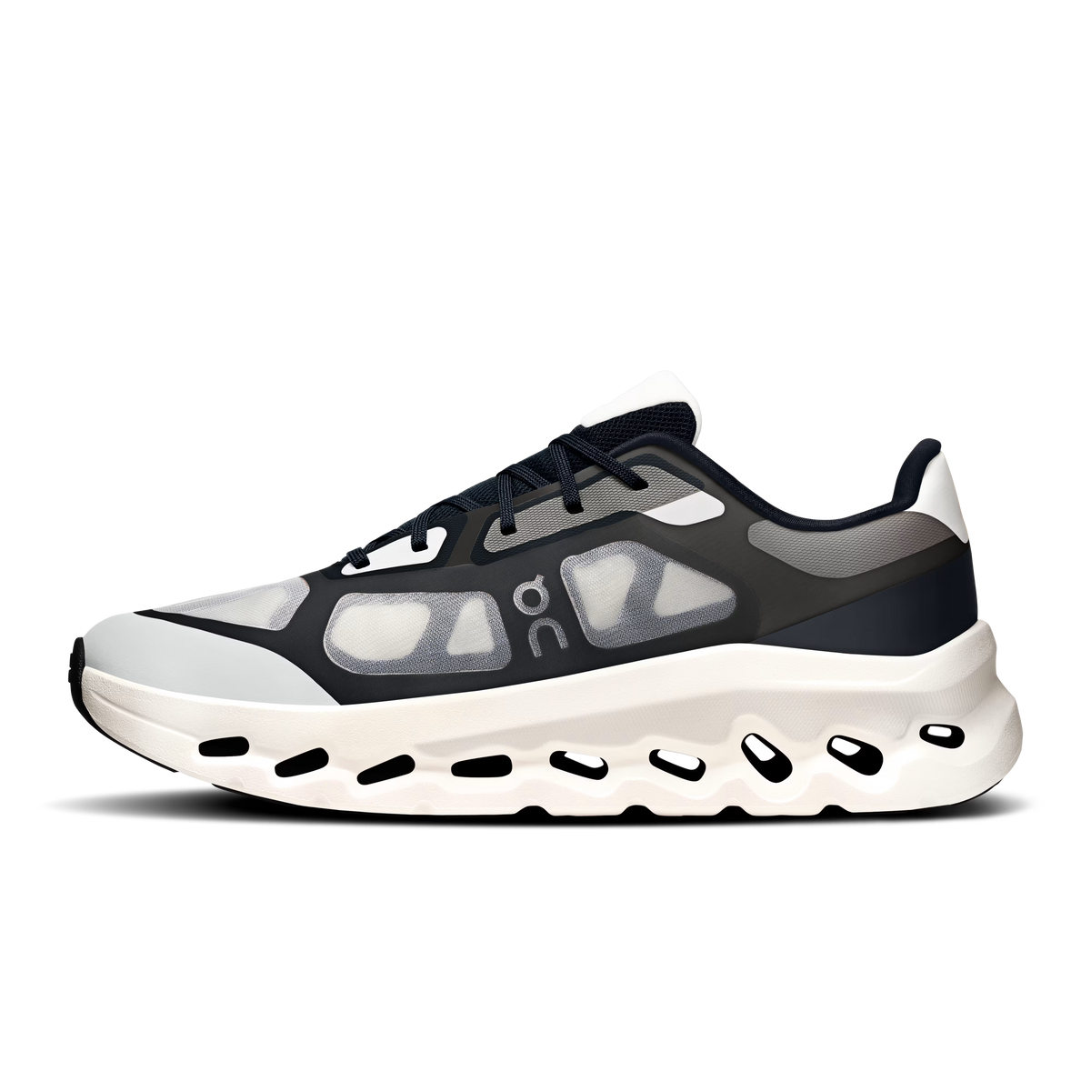 On Cloudtilt Remix in black and white, outsole tread detail