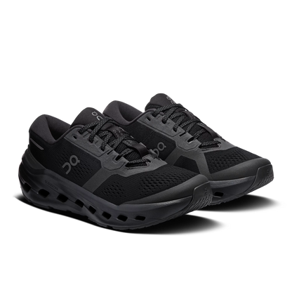 On Cloudrunner 3 in all black, upper and lacing close-up